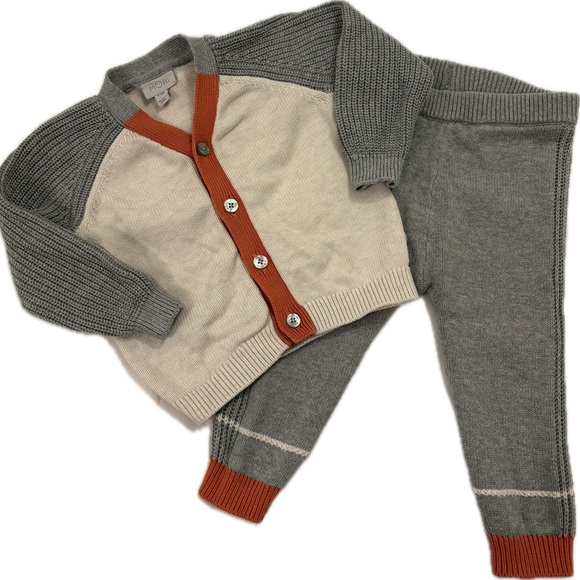 Mori Other - MORI Knit cardigan and pants Set with Orange Accents baby boy 9-12m, EUC